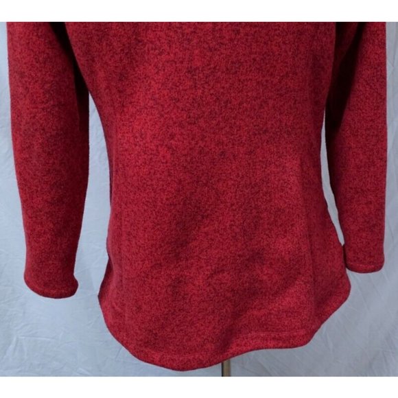 LANDS END Womens M 10-12 Red Full Zip Up Hooded Fleece Mid Length Jacket - Picture 9 of 11